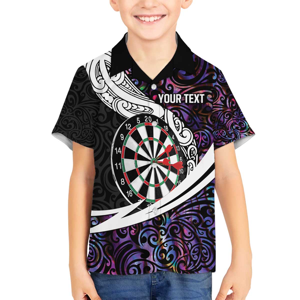Personalized NZ Darts Family Matching Off The Shoulder Long Sleeve Dress and Hawaiian Shirt Paua Shell Maori Koru Whakairo - Purple - Aussie Hoodie