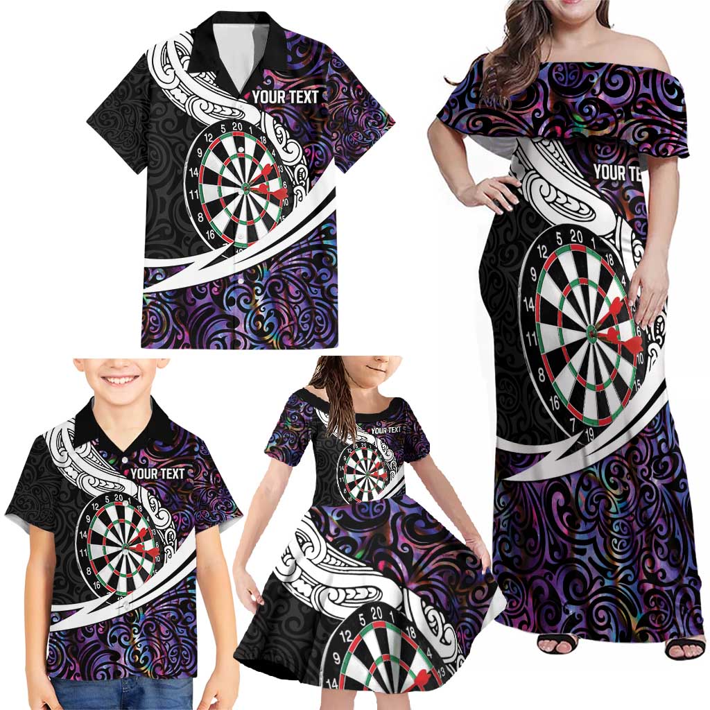 Personalized NZ Darts Family Matching Off Shoulder Maxi Dress and Hawaiian Shirt Paua Shell Maori Koru Whakairo - Purple - Aussie Hoodie