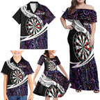 Personalized NZ Darts Family Matching Off Shoulder Maxi Dress and Hawaiian Shirt Paua Shell Maori Koru Whakairo - Purple - Aussie Hoodie