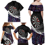 Personalized NZ Darts Family Matching Off Shoulder Maxi Dress and Hawaiian Shirt Paua Shell Maori Koru Whakairo - Purple - Aussie Hoodie