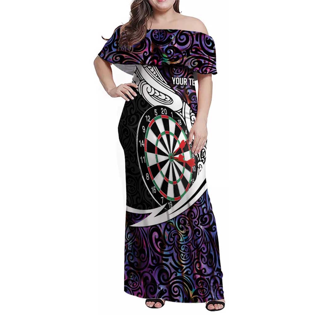 Personalized NZ Darts Family Matching Off Shoulder Maxi Dress and Hawaiian Shirt Paua Shell Maori Koru Whakairo - Purple - Aussie Hoodie