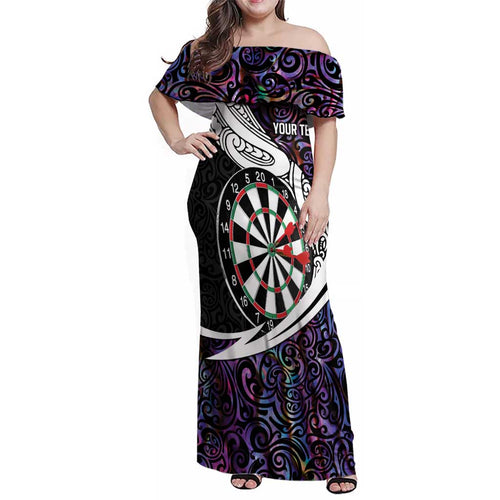 Personalized NZ Darts Family Matching Off Shoulder Maxi Dress and Hawaiian Shirt Paua Shell Maori Koru Whakairo - Purple - Aussie Hoodie