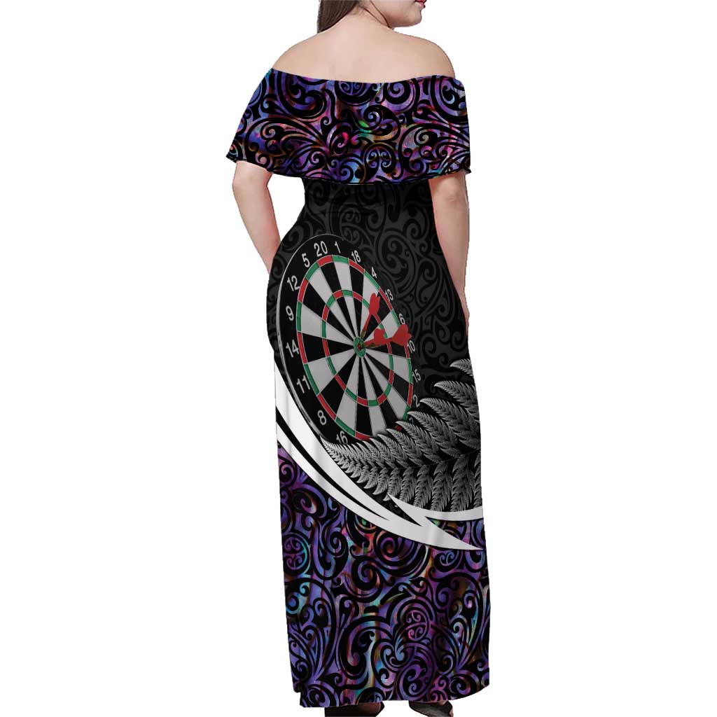 Personalized NZ Darts Family Matching Off Shoulder Maxi Dress and Hawaiian Shirt Paua Shell Maori Koru Whakairo - Purple - Aussie Hoodie