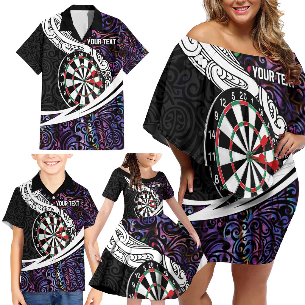 Personalized NZ Darts Family Matching Off Shoulder Short Dress and Hawaiian Shirt Paua Shell Maori Koru Whakairo - Purple - Aussie Hoodie