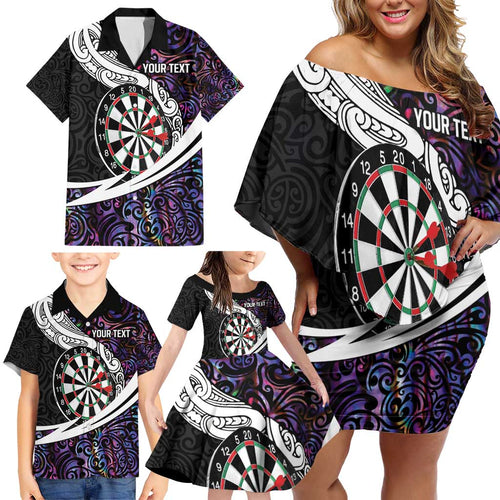 Personalized NZ Darts Family Matching Off Shoulder Short Dress and Hawaiian Shirt Paua Shell Maori Koru Whakairo - Purple - Aussie Hoodie