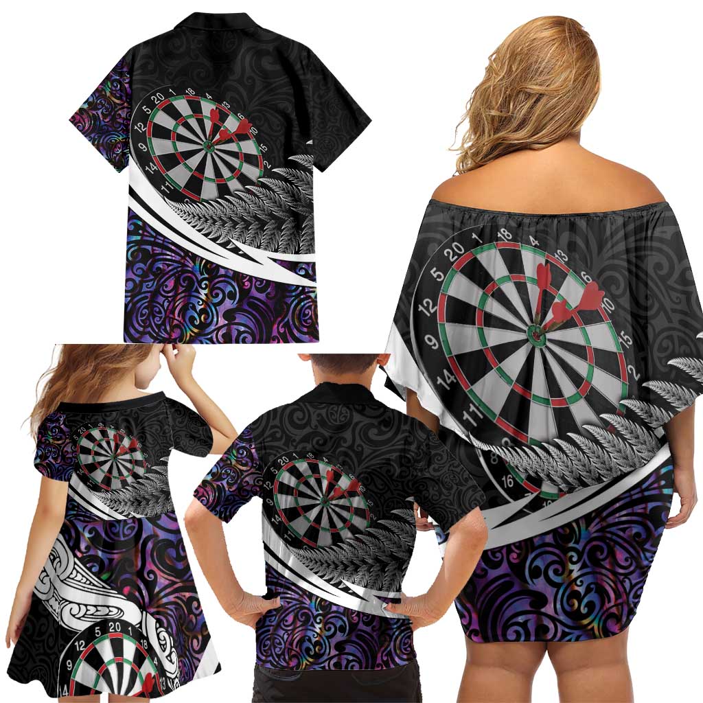 Personalized NZ Darts Family Matching Off Shoulder Short Dress and Hawaiian Shirt Paua Shell Maori Koru Whakairo - Purple - Aussie Hoodie