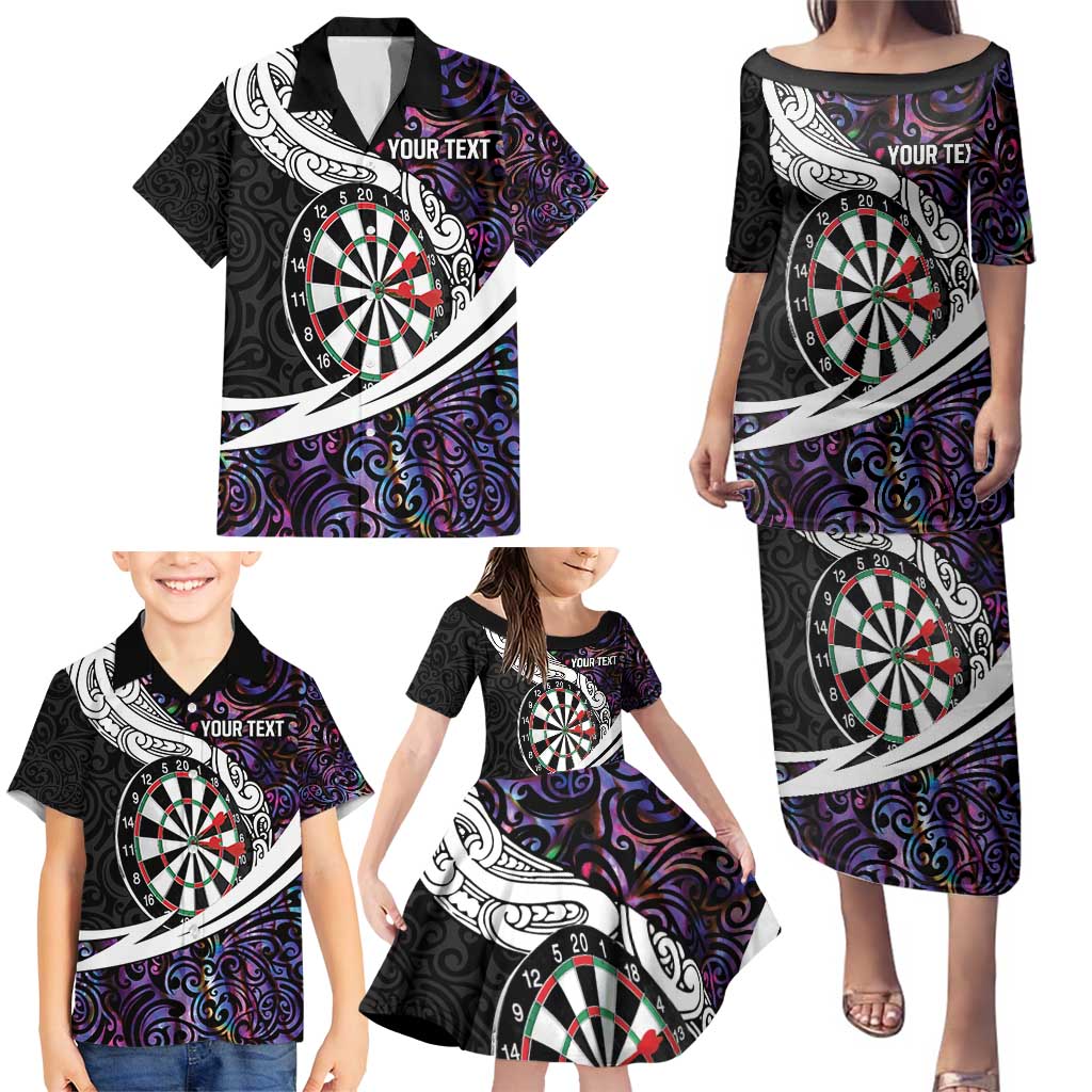 Personalized NZ Darts Family Matching Puletasi and Hawaiian Shirt Paua Shell Maori Koru Whakairo - Purple - Aussie Hoodie