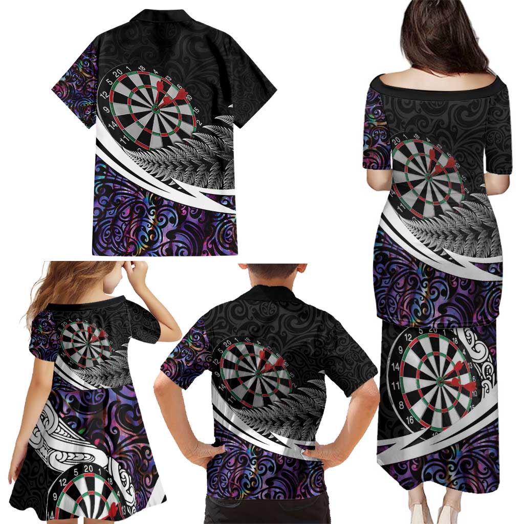 Personalized NZ Darts Family Matching Puletasi and Hawaiian Shirt Paua Shell Maori Koru Whakairo - Purple - Aussie Hoodie