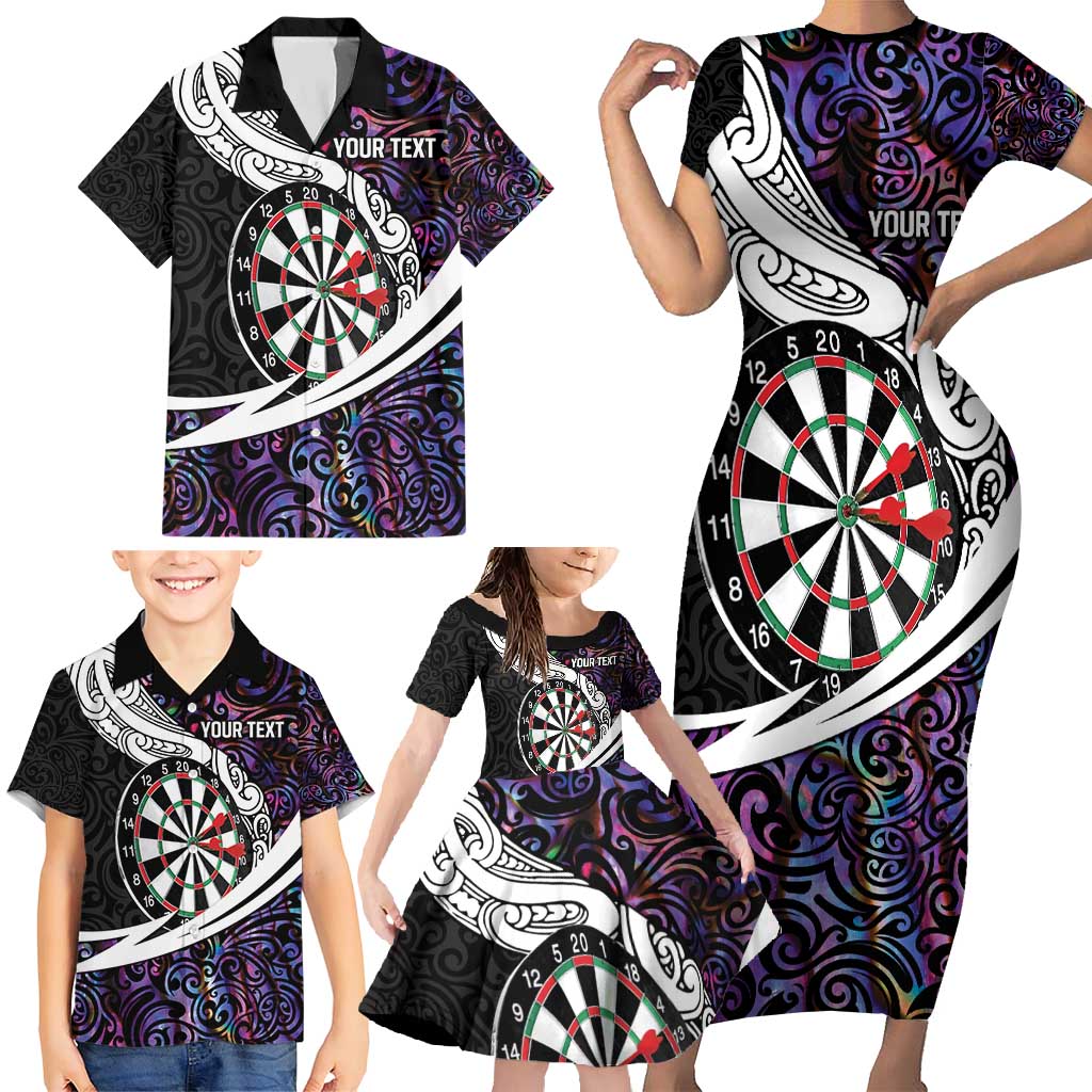 Personalized NZ Darts Family Matching Short Sleeve Bodycon Dress and Hawaiian Shirt Paua Shell Maori Koru Whakairo - Purple - Aussie Hoodie