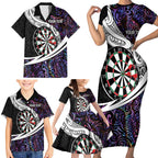Personalized NZ Darts Family Matching Short Sleeve Bodycon Dress and Hawaiian Shirt Paua Shell Maori Koru Whakairo - Purple - Aussie Hoodie