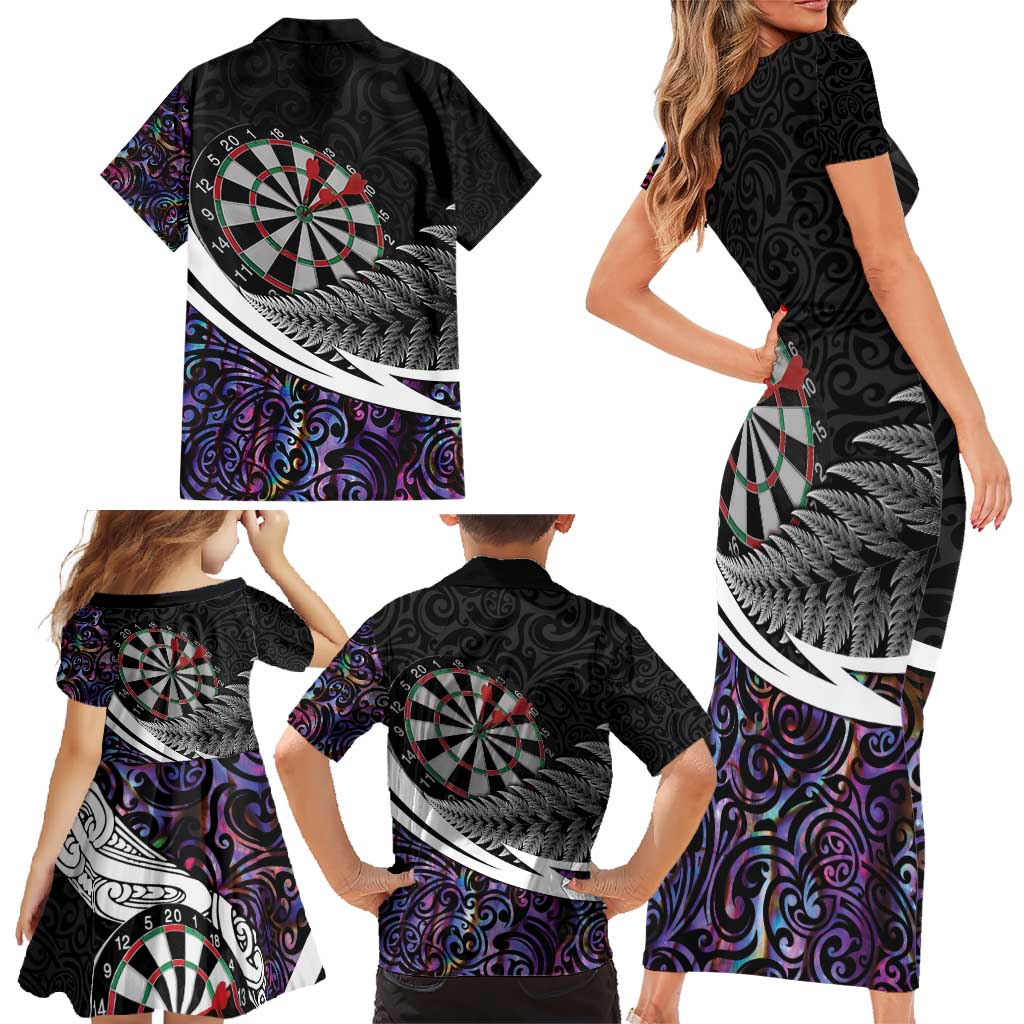 Personalized NZ Darts Family Matching Short Sleeve Bodycon Dress and Hawaiian Shirt Paua Shell Maori Koru Whakairo - Purple - Aussie Hoodie