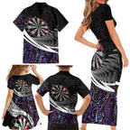 Personalized NZ Darts Family Matching Short Sleeve Bodycon Dress and Hawaiian Shirt Paua Shell Maori Koru Whakairo - Purple - Aussie Hoodie