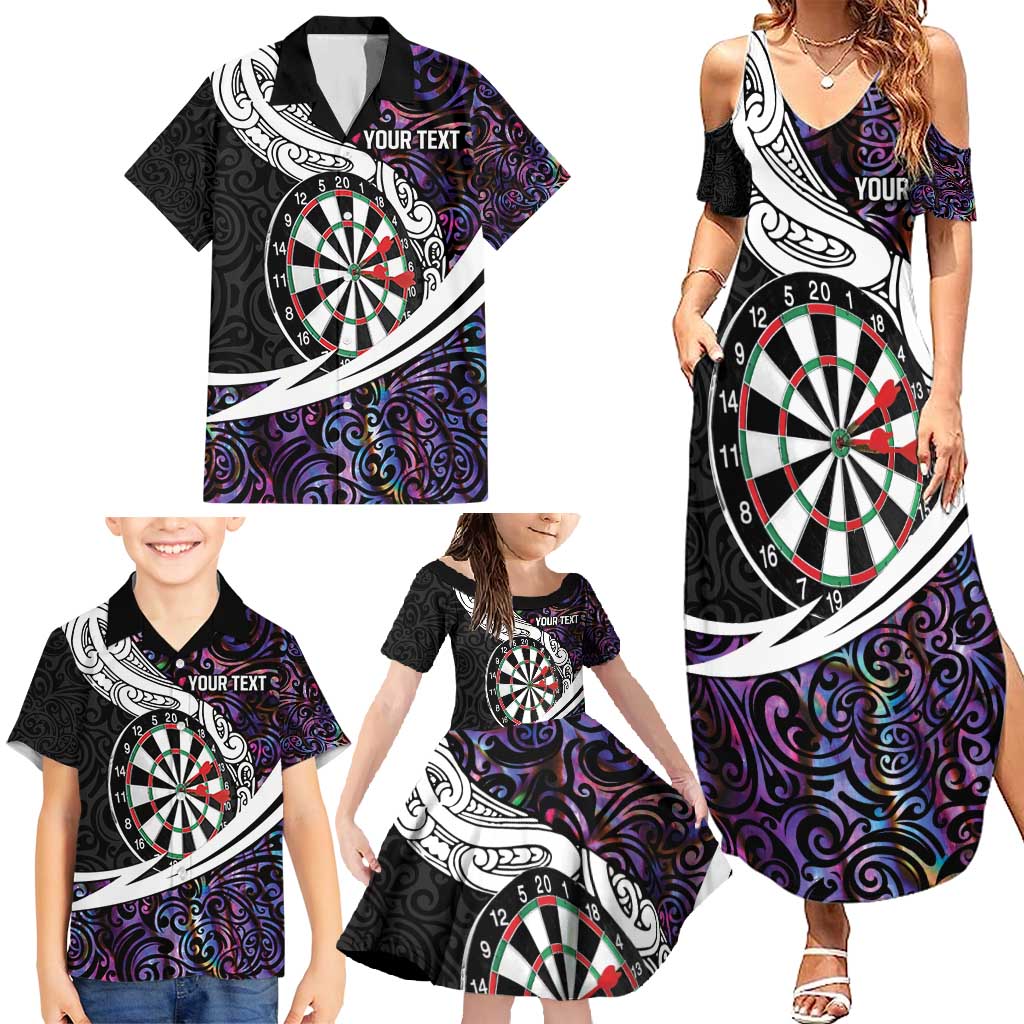 Personalized NZ Darts Family Matching Summer Maxi Dress and Hawaiian Shirt Paua Shell Maori Koru Whakairo - Purple - Aussie Hoodie