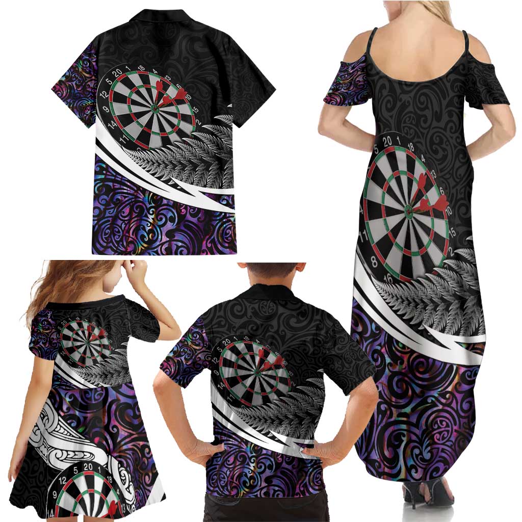 Personalized NZ Darts Family Matching Summer Maxi Dress and Hawaiian Shirt Paua Shell Maori Koru Whakairo - Purple - Aussie Hoodie