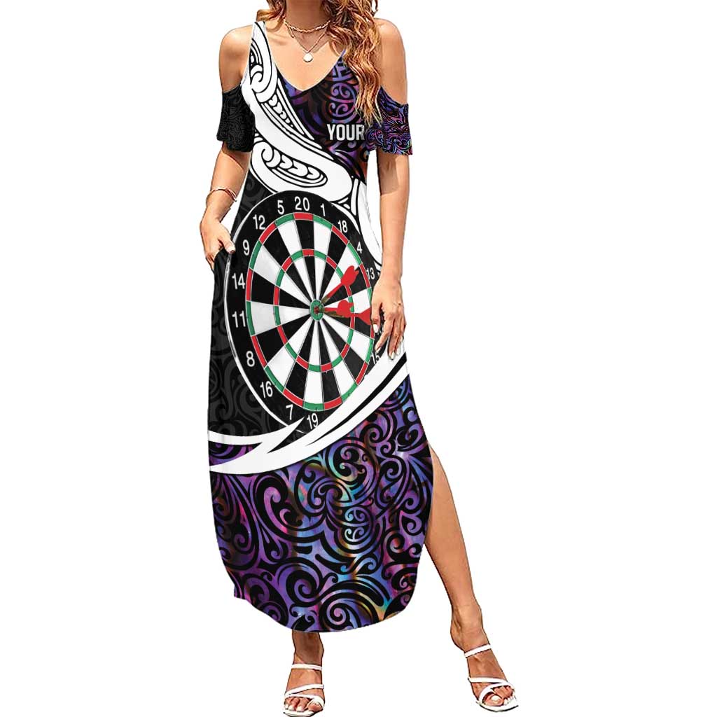 Personalized NZ Darts Family Matching Summer Maxi Dress and Hawaiian Shirt Paua Shell Maori Koru Whakairo - Purple - Aussie Hoodie