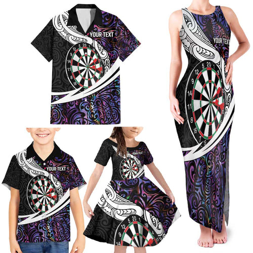 Personalized NZ Darts Family Matching Tank Maxi Dress and Hawaiian Shirt Paua Shell Maori Koru Whakairo - Purple - Aussie Hoodie