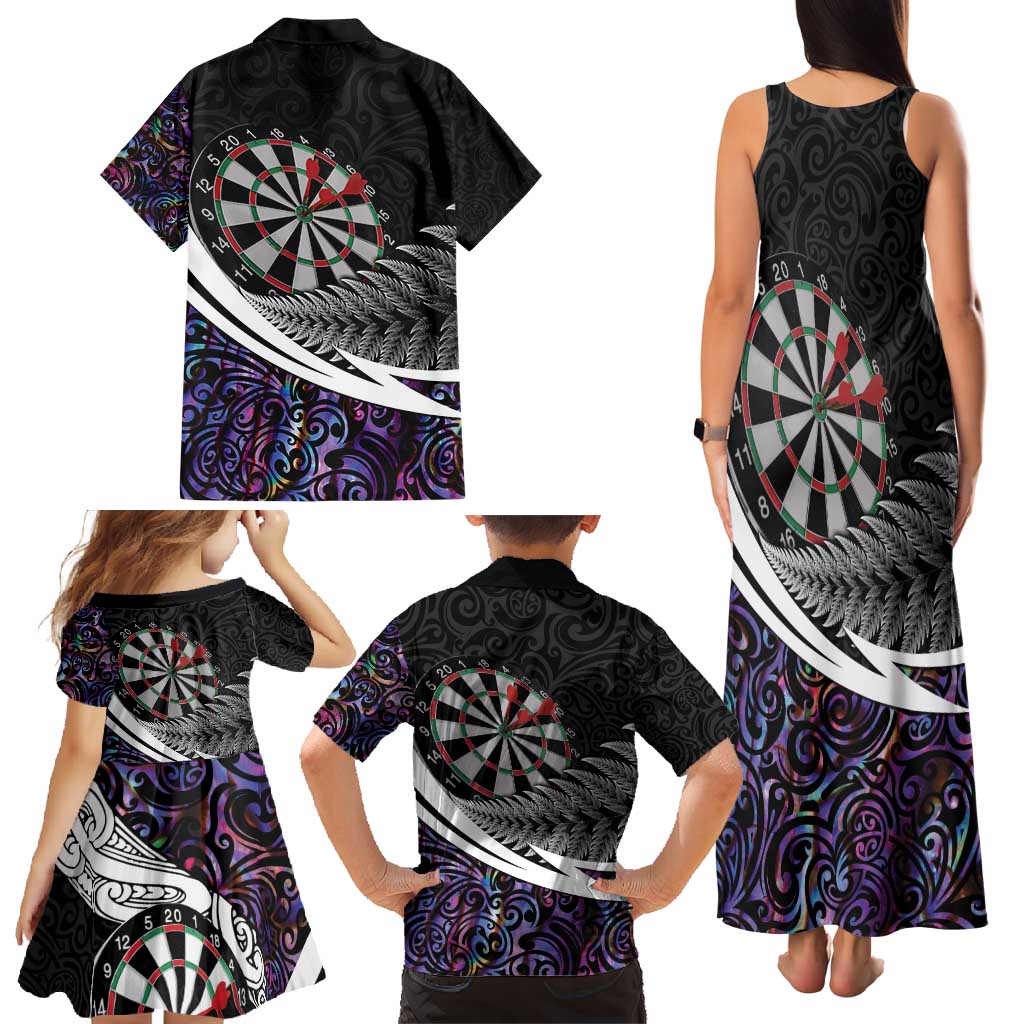 Personalized NZ Darts Family Matching Tank Maxi Dress and Hawaiian Shirt Paua Shell Maori Koru Whakairo - Purple - Aussie Hoodie
