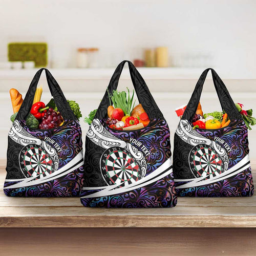Personalized NZ Darts Grocery Bag Paua Shell Maori Koru Whakairo - Purple - Aussie Hoodie