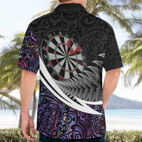 Personalized NZ Darts Hawaiian Shirt Paua Shell Maori Koru Whakairo - Purple - Aussie Hoodie