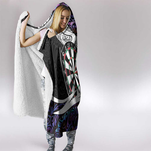 Personalized NZ Darts Hooded Blanket Paua Shell Maori Koru Whakairo - Purple - Aussie Hoodie