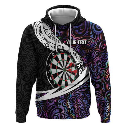 Personalized NZ Darts Hoodie Paua Shell Maori Koru Whakairo - Purple - Aussie Hoodie