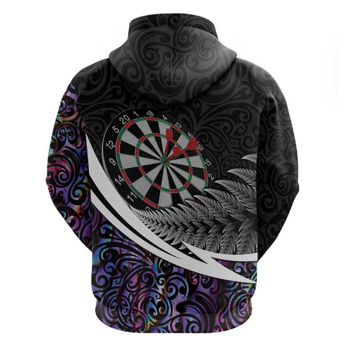 Personalized NZ Darts Hoodie Paua Shell Maori Koru Whakairo - Purple - Aussie Hoodie