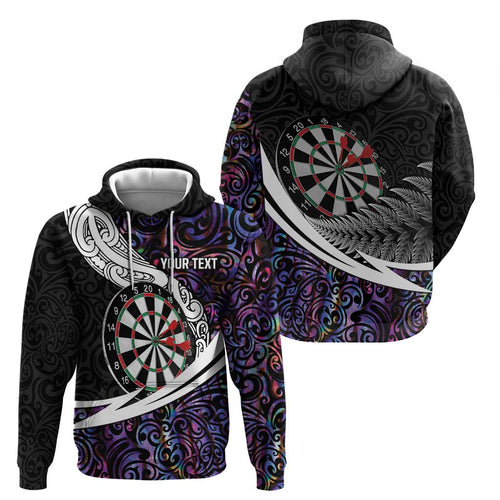 Personalized NZ Darts Hoodie Paua Shell Maori Koru Whakairo - Purple - Aussie Hoodie