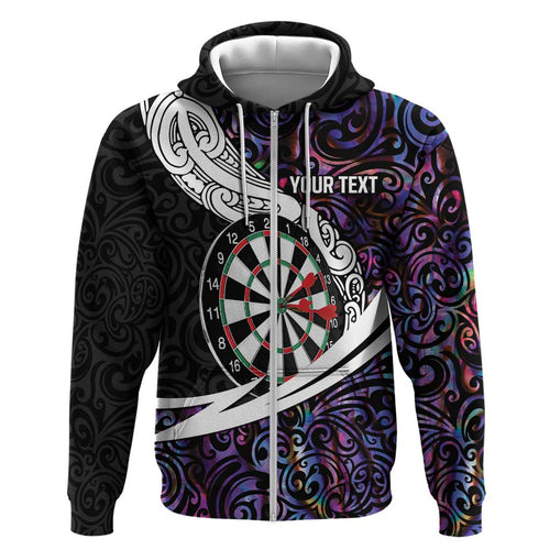 Personalized NZ Darts Hoodie Paua Shell Maori Koru Whakairo - Purple - Aussie Hoodie