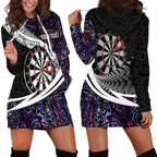 Personalized NZ Darts Hoodie Dress Paua Shell Maori Koru Whakairo - Purple - Aussie Hoodie