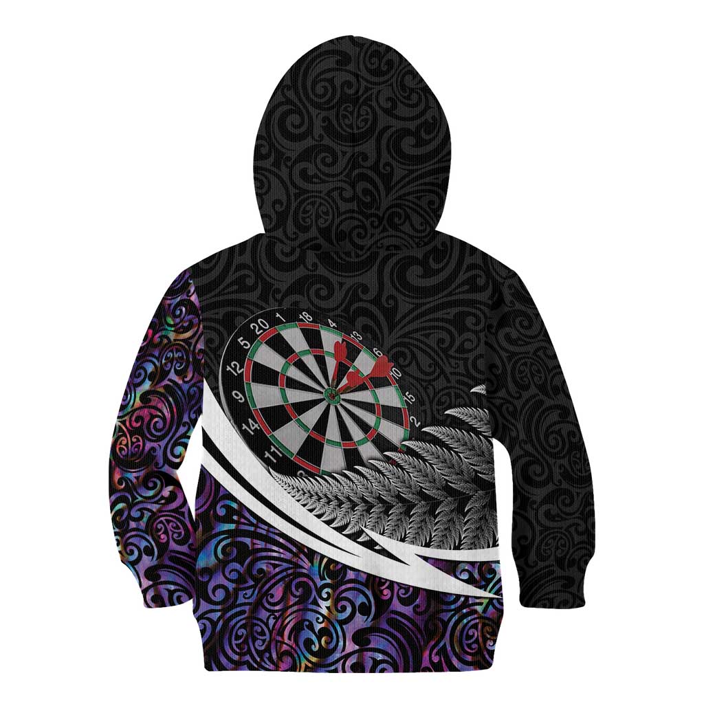 Personalized NZ Darts Kid Hoodie Paua Shell Maori Koru Whakairo - Purple - Aussie Hoodie