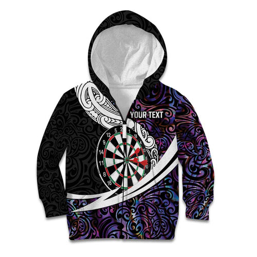 Personalized NZ Darts Kid Hoodie Paua Shell Maori Koru Whakairo - Purple - Aussie Hoodie
