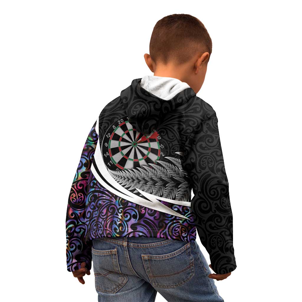 Personalized NZ Darts Kid Hoodie Paua Shell Maori Koru Whakairo - Purple - Aussie Hoodie