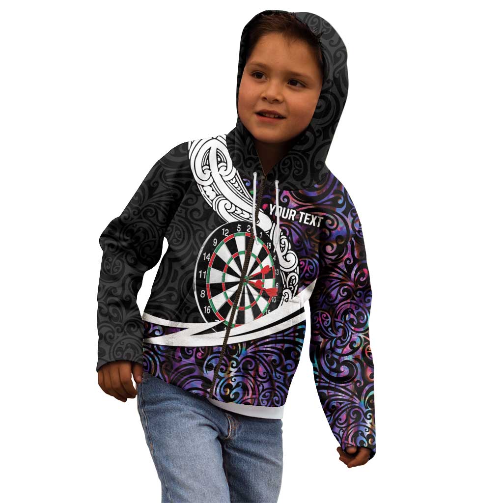Personalized NZ Darts Kid Hoodie Paua Shell Maori Koru Whakairo - Purple - Aussie Hoodie