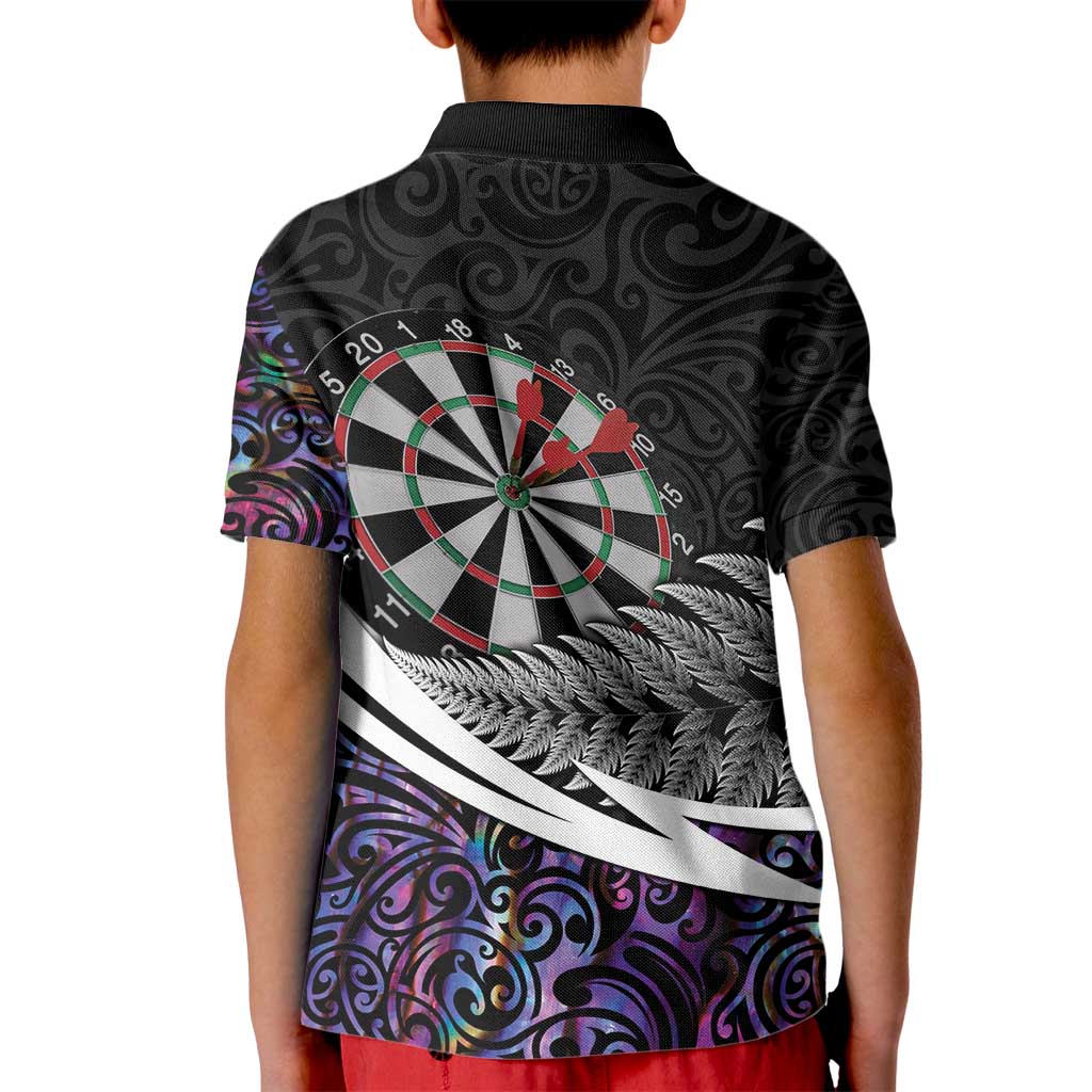 Personalized NZ Darts Kid Polo Shirt Paua Shell Maori Koru Whakairo - Purple - Aussie Hoodie