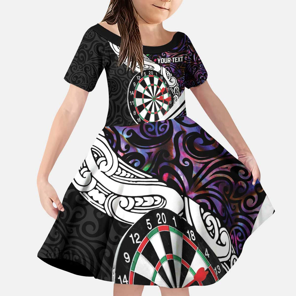 Personalized NZ Darts Kid Short Sleeve Dress Paua Shell Maori Koru Whakairo - Purple - Aussie Hoodie