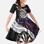 Personalized NZ Darts Kid Short Sleeve Dress Paua Shell Maori Koru Whakairo - Purple - Aussie Hoodie