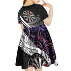 Personalized NZ Darts Kid Short Sleeve Dress Paua Shell Maori Koru Whakairo - Purple - Aussie Hoodie