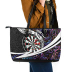 Personalized NZ Darts Leather Tote Bag Paua Shell Maori Koru Whakairo - Purple - Aussie Hoodie