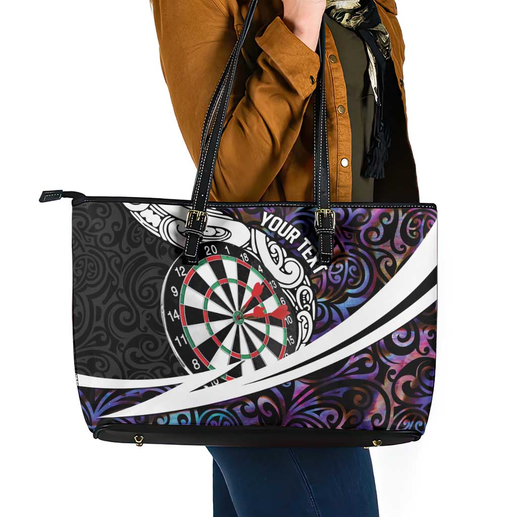 Personalized NZ Darts Leather Tote Bag Paua Shell Maori Koru Whakairo - Purple - Aussie Hoodie