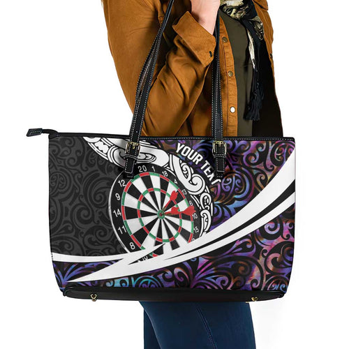 Personalized NZ Darts Leather Tote Bag Paua Shell Maori Koru Whakairo - Purple - Aussie Hoodie