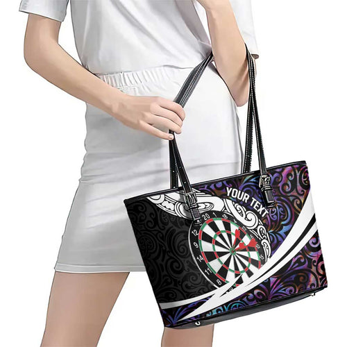 Personalized NZ Darts Leather Tote Bag Paua Shell Maori Koru Whakairo - Purple - Aussie Hoodie
