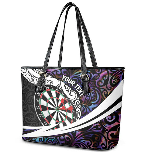 Personalized NZ Darts Leather Tote Bag Paua Shell Maori Koru Whakairo - Purple - Aussie Hoodie