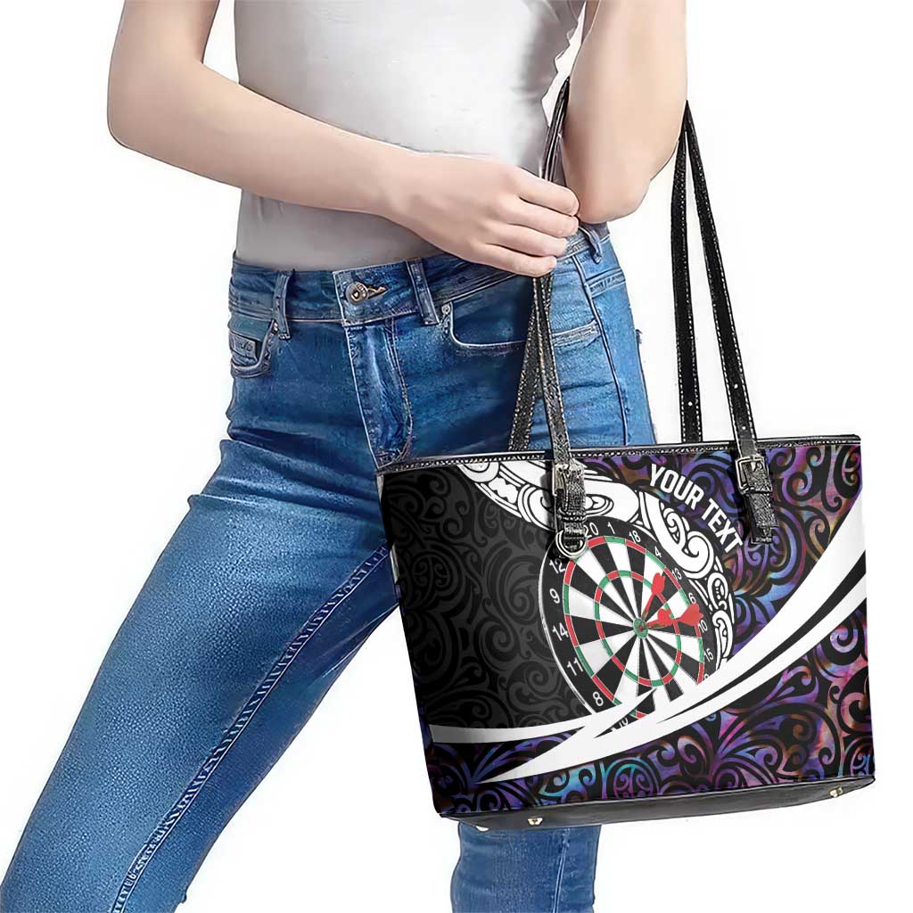 Personalized NZ Darts Leather Tote Bag Paua Shell Maori Koru Whakairo - Purple - Aussie Hoodie