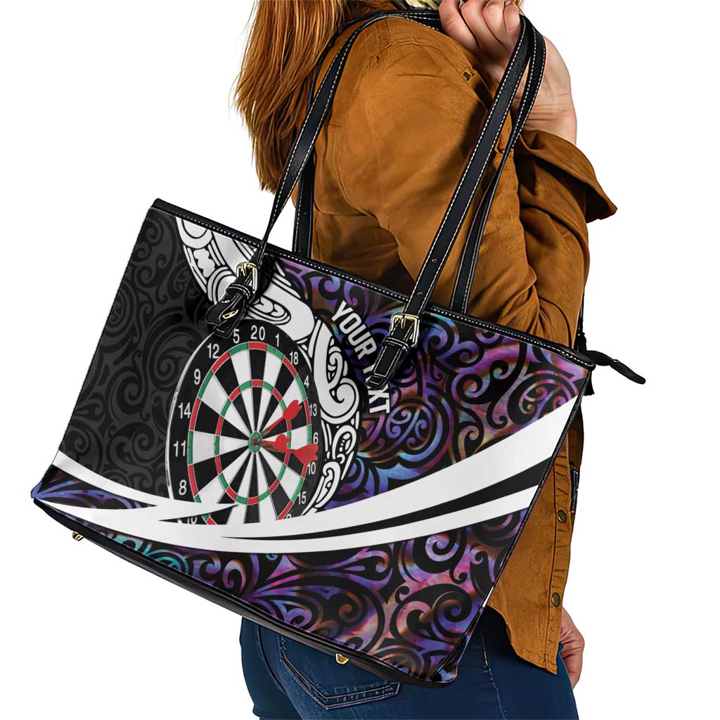 Personalized NZ Darts Leather Tote Bag Paua Shell Maori Koru Whakairo - Purple - Aussie Hoodie