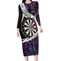 Personalized NZ Darts Long Sleeve Bodycon Dress Paua Shell Maori Koru Whakairo - Purple - Aussie Hoodie