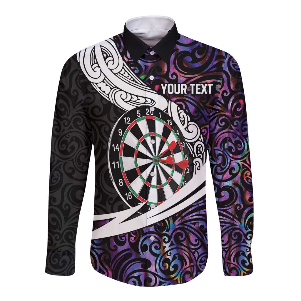 Personalized NZ Darts Long Sleeve Button Shirt Paua Shell Maori Koru Whakairo - Purple - Aussie Hoodie