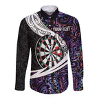 Personalized NZ Darts Long Sleeve Button Shirt Paua Shell Maori Koru Whakairo - Purple - Aussie Hoodie