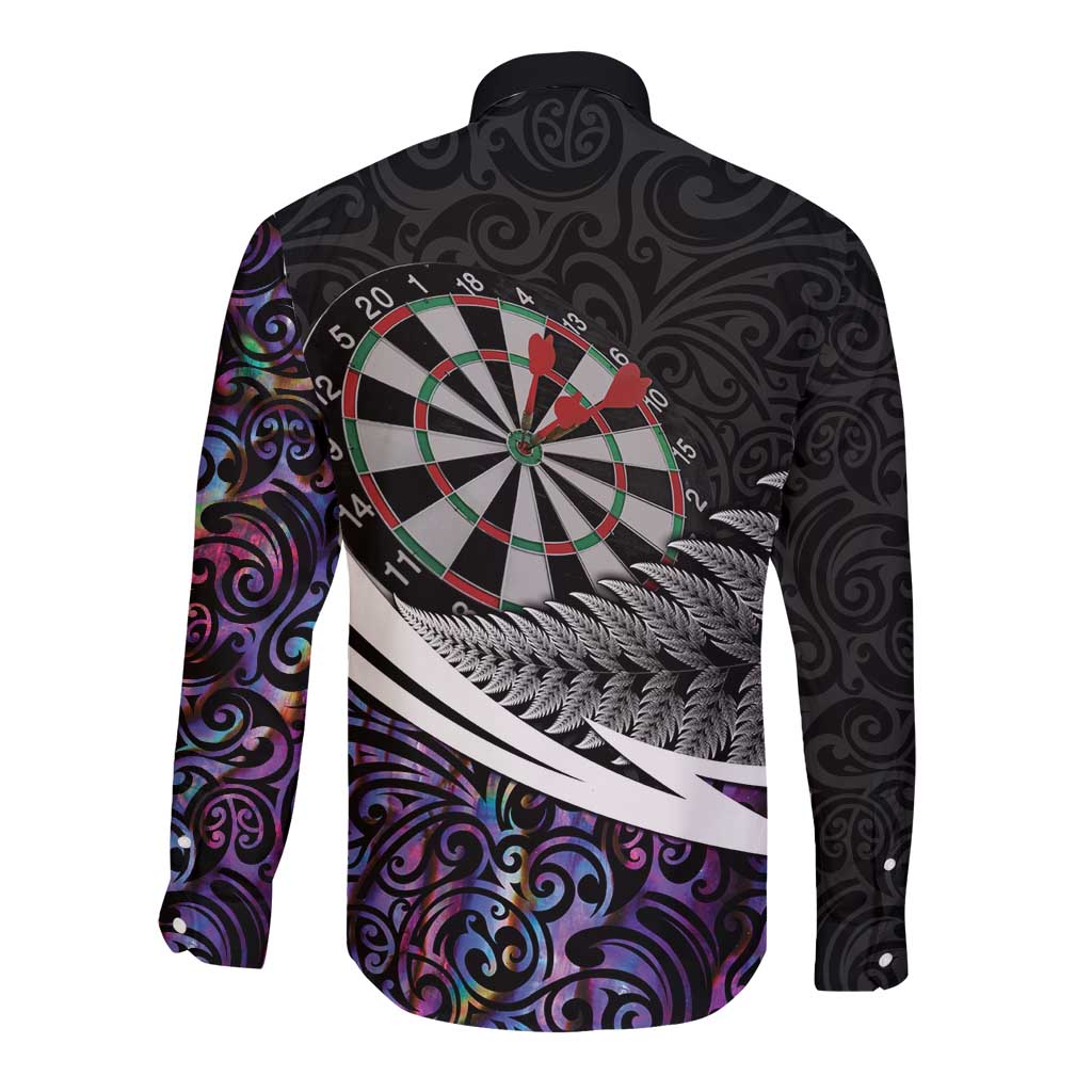Personalized NZ Darts Long Sleeve Button Shirt Paua Shell Maori Koru Whakairo - Purple - Aussie Hoodie