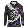 Personalized NZ Darts Long Sleeve Polo Shirt Paua Shell Maori Koru Whakairo - Purple - Aussie Hoodie