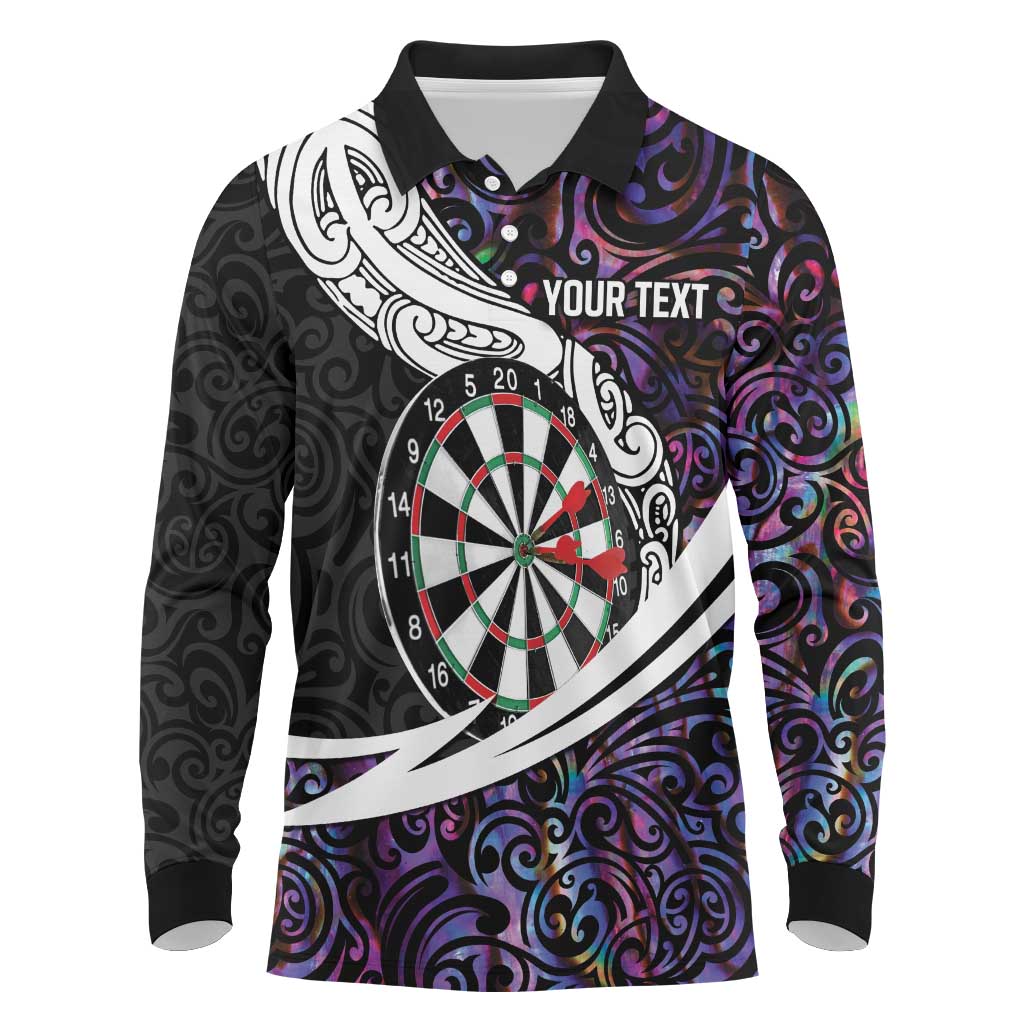 Personalized NZ Darts Long Sleeve Polo Shirt Paua Shell Maori Koru Whakairo - Purple - Aussie Hoodie
